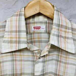 Vintage 60s 70s levis USA Men Western Shirt White Tab Thin Pink Plaid Button Up